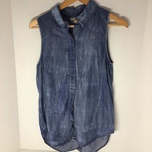 ❗Blue tencel fabric button down sleeveless top